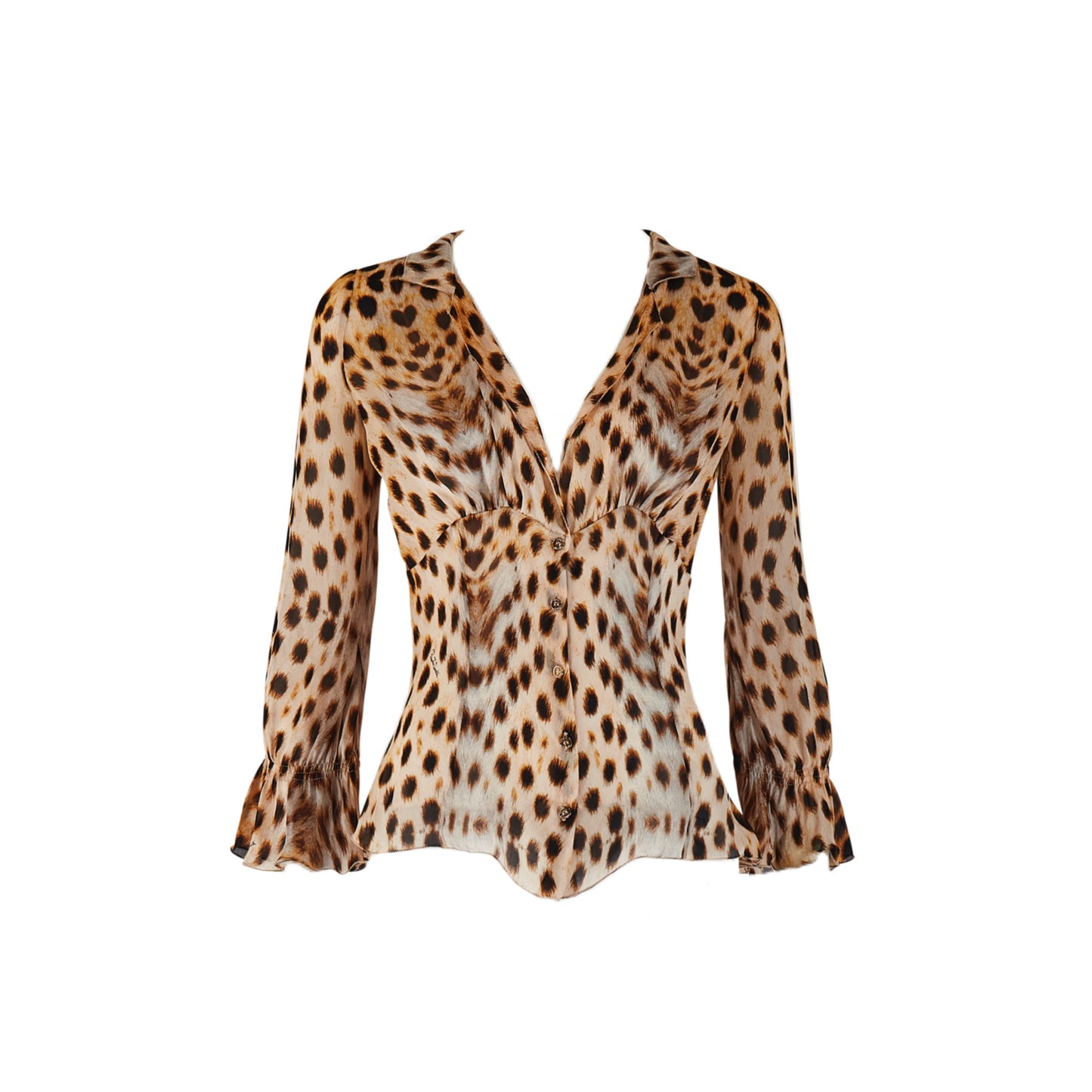 Roberto Cavalli S/S 2007 Brown Cheetah Leopard Print Silk Blouse Top