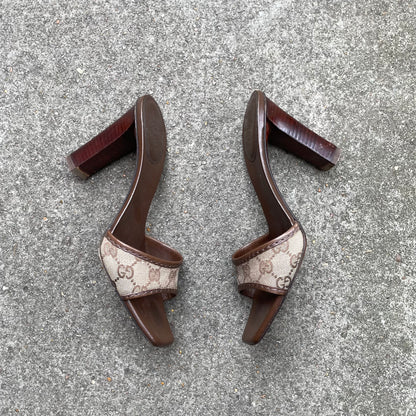 Gucci by Tom Ford Brown “GG” Monogram Sandal Heels