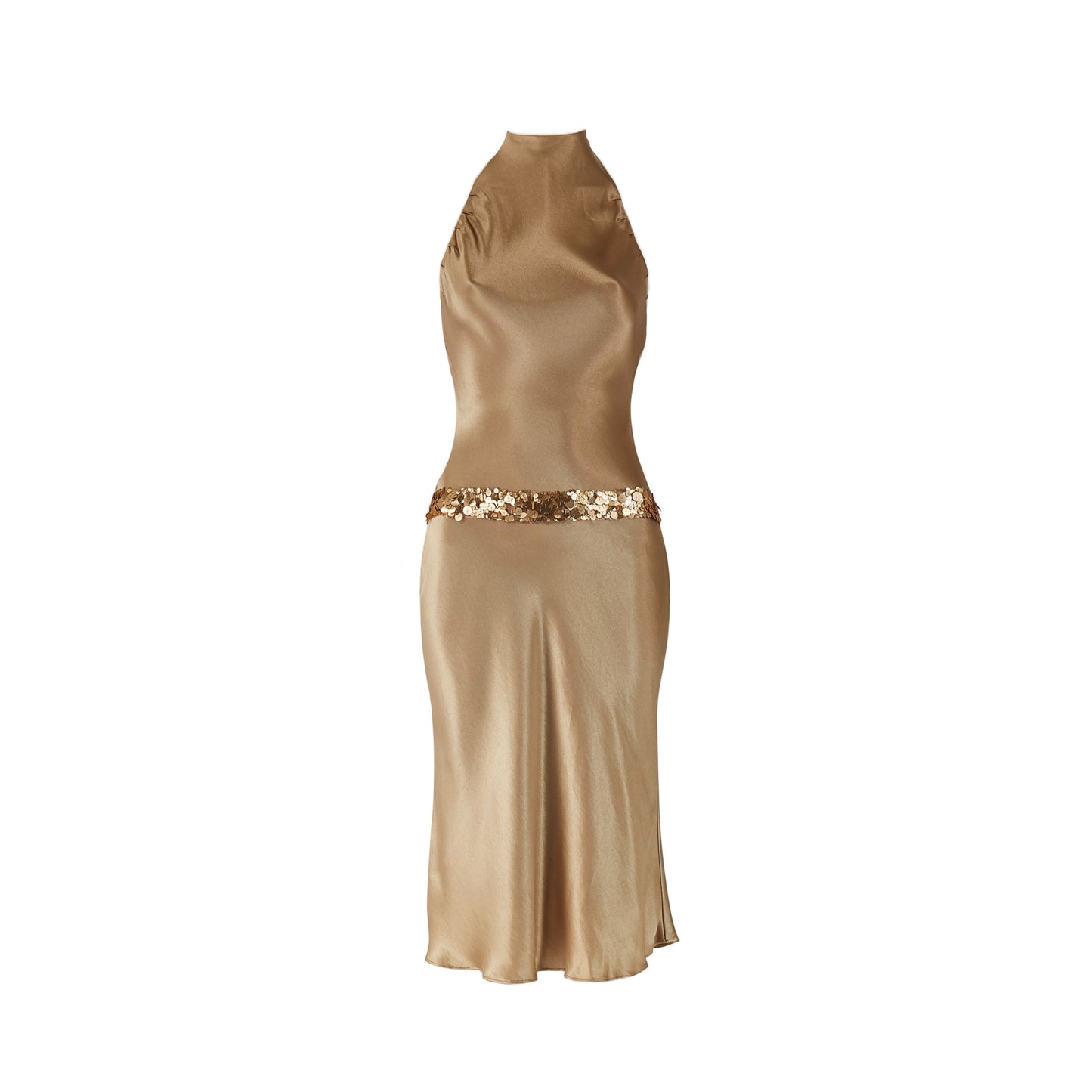 Vera Wang 2000s Gold Sequin Halter Neck Dress