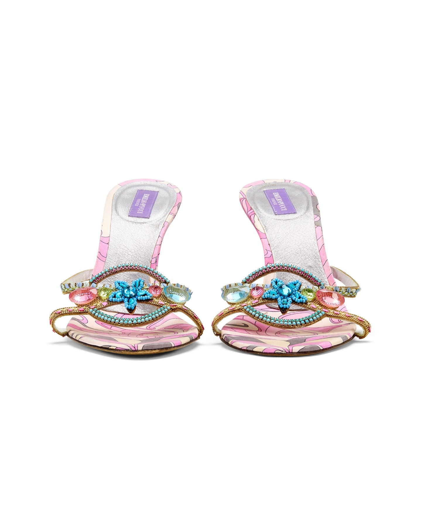 Emilio Pucci 2000s Pink & Blue Starfish Jewel Sandal Heels