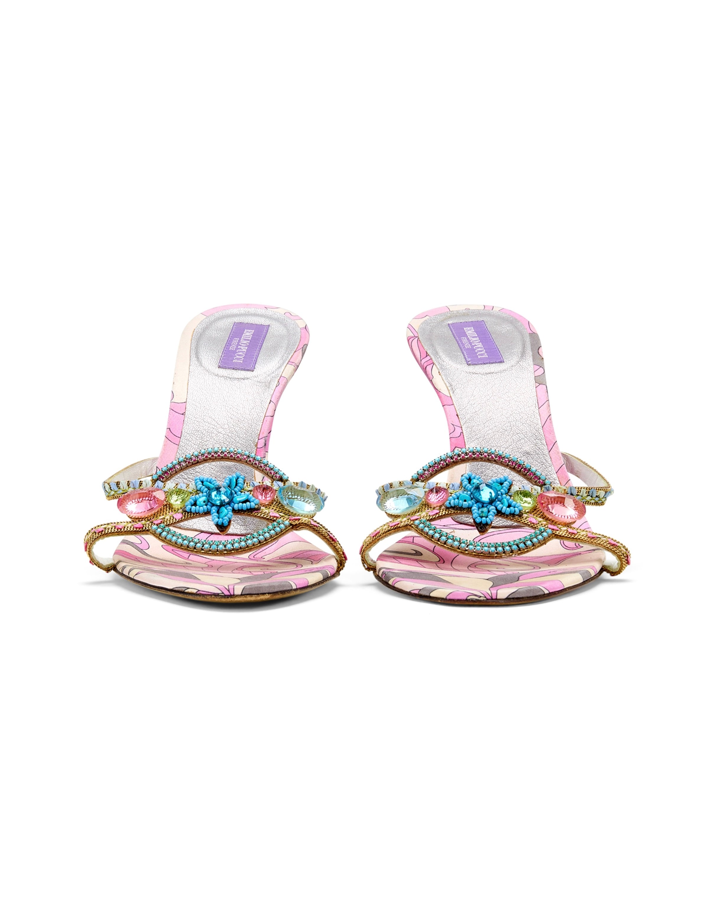 2000s Pink & Blue Starfish Jewel Sandal Heels