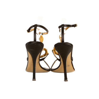 Roberto Cavalli 2000s Gold Snake Embellished Sandal Heels