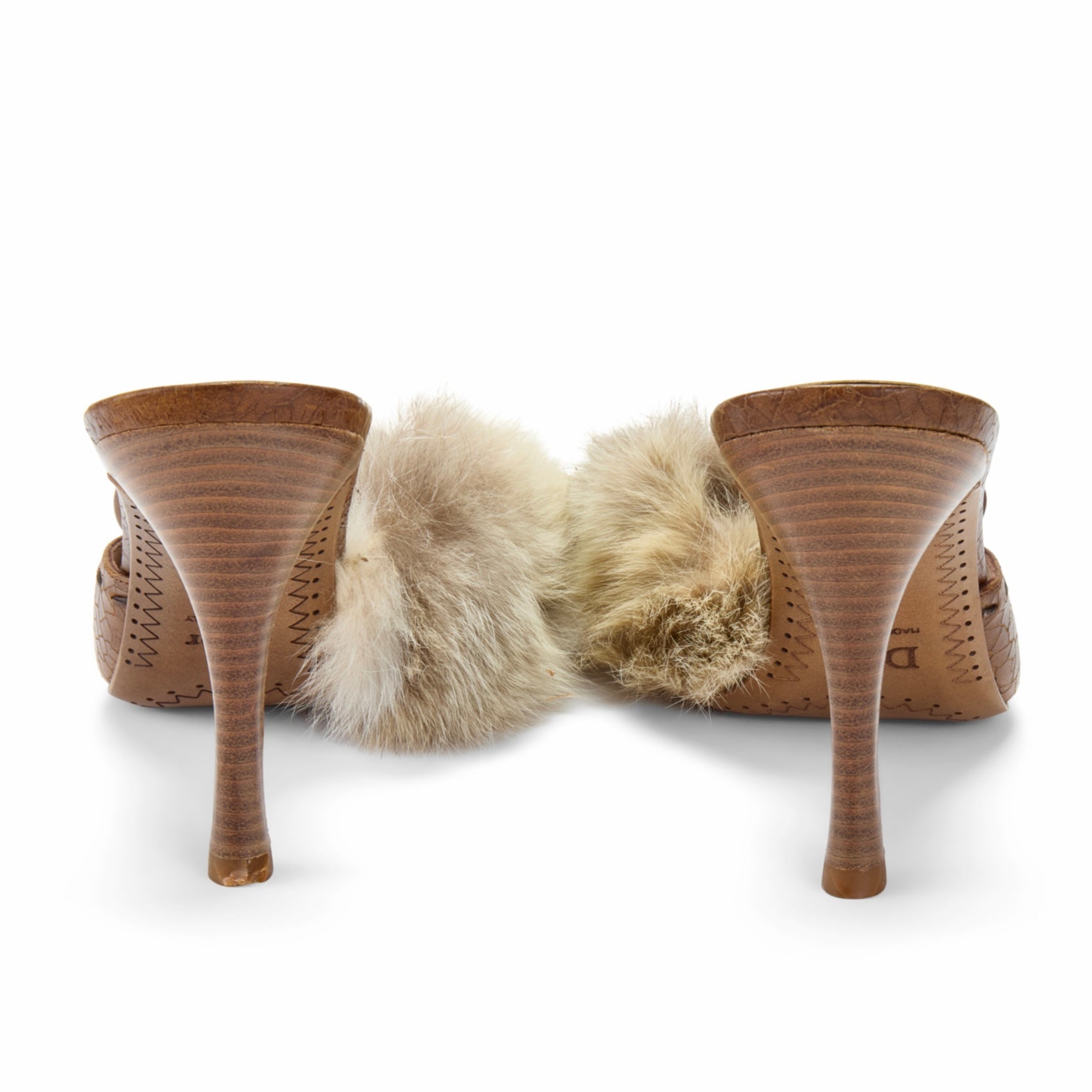 christian dior john galliano brown fur leather tooth horn 2003 2004 vintage rare heels IT 38.5 US 8.5 UK 5.5
