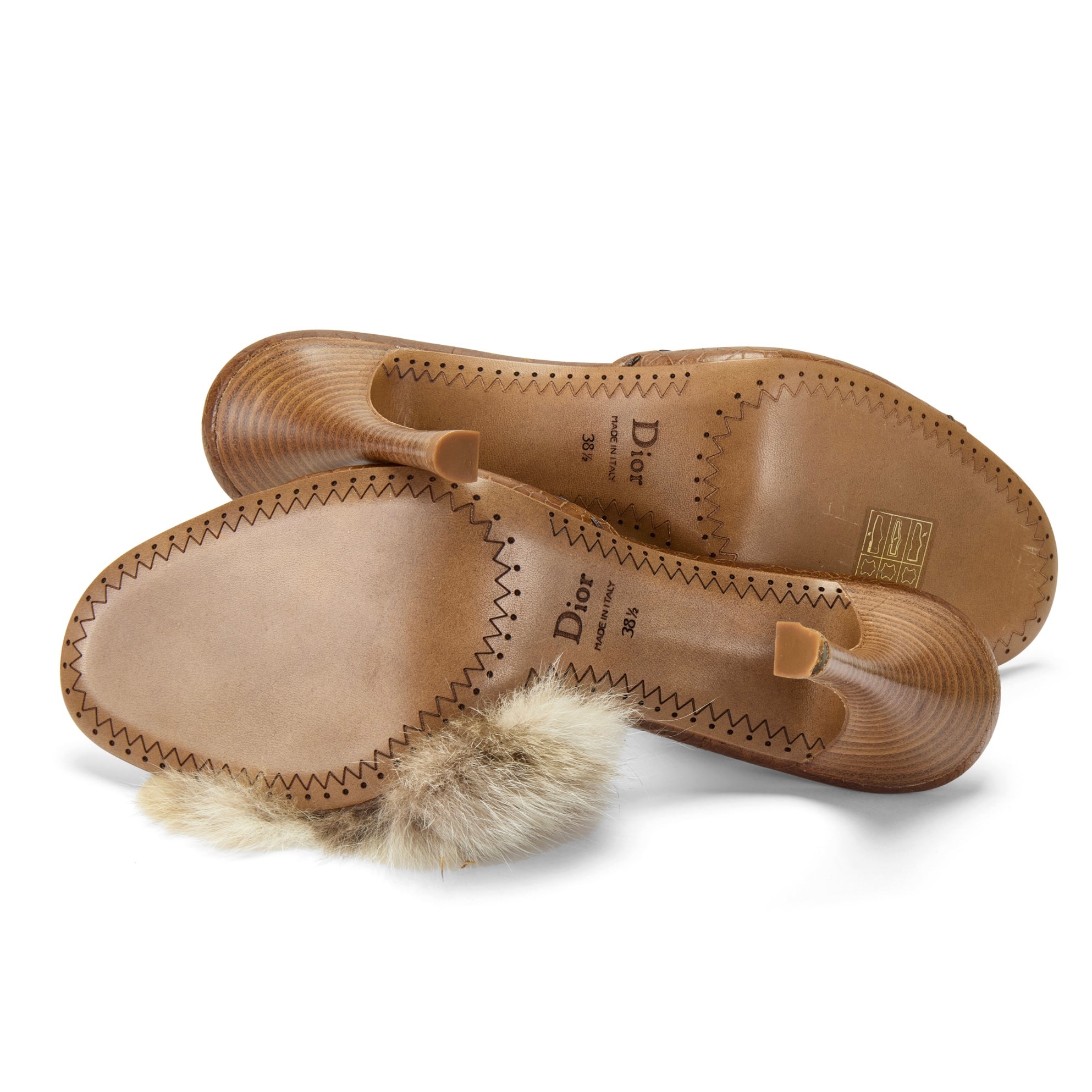 christian dior john galliano brown fur leather tooth horn 2003 2004 vintage rare heels IT 38.5 US 8.5 UK 5.5