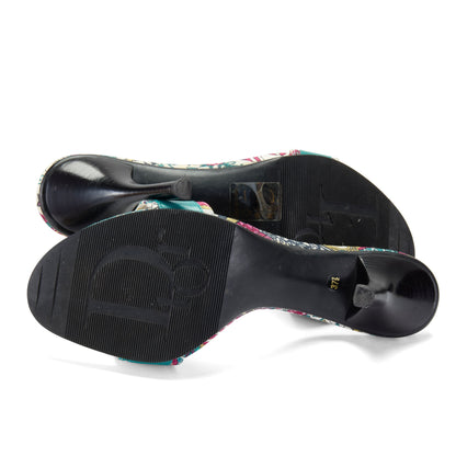 christian dior john galliano vintage sandal heels blue tattoo silver buckle rare tattoo IT 37.5 US 7.5 UK 4.5