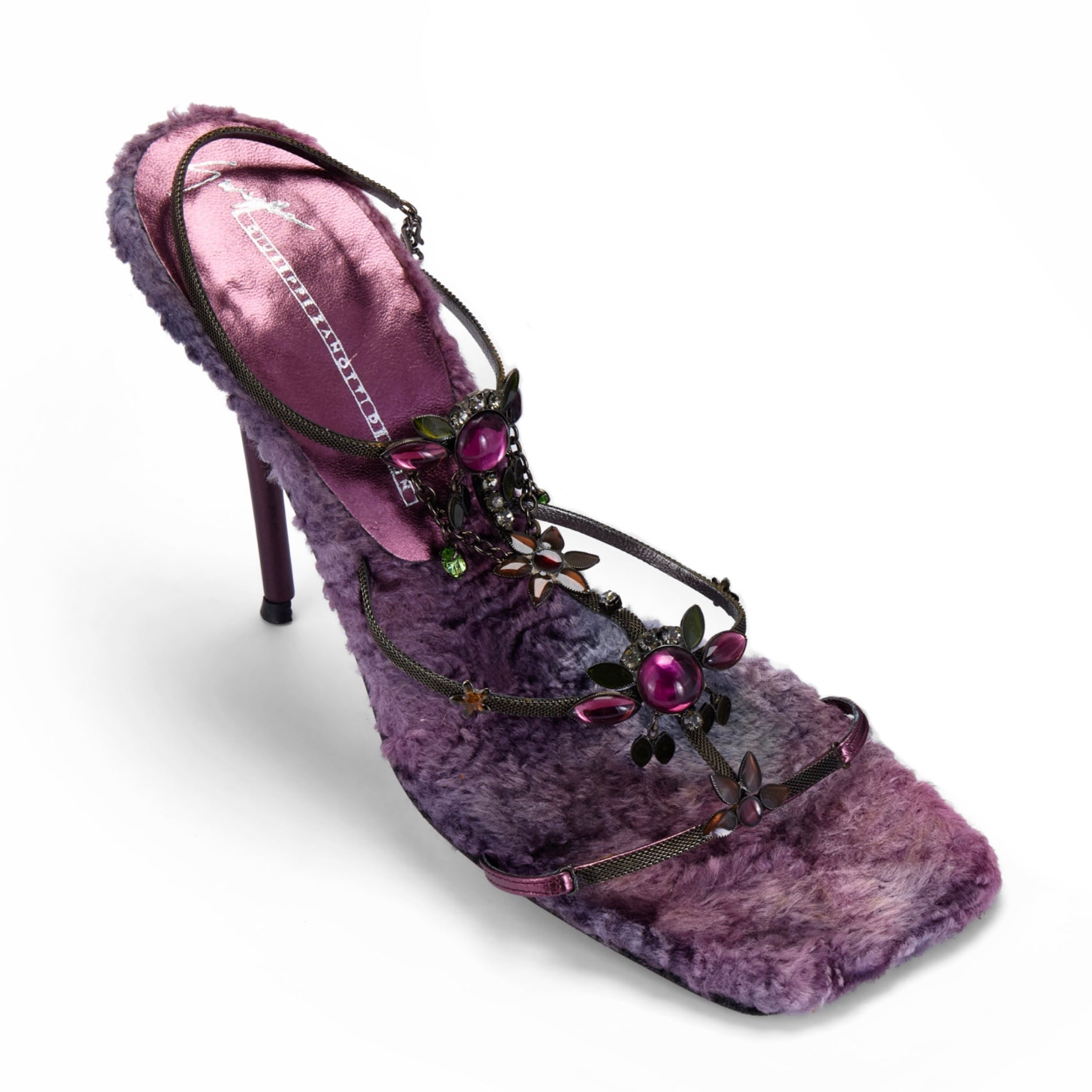 2000s Purple Fur Jewel Heels