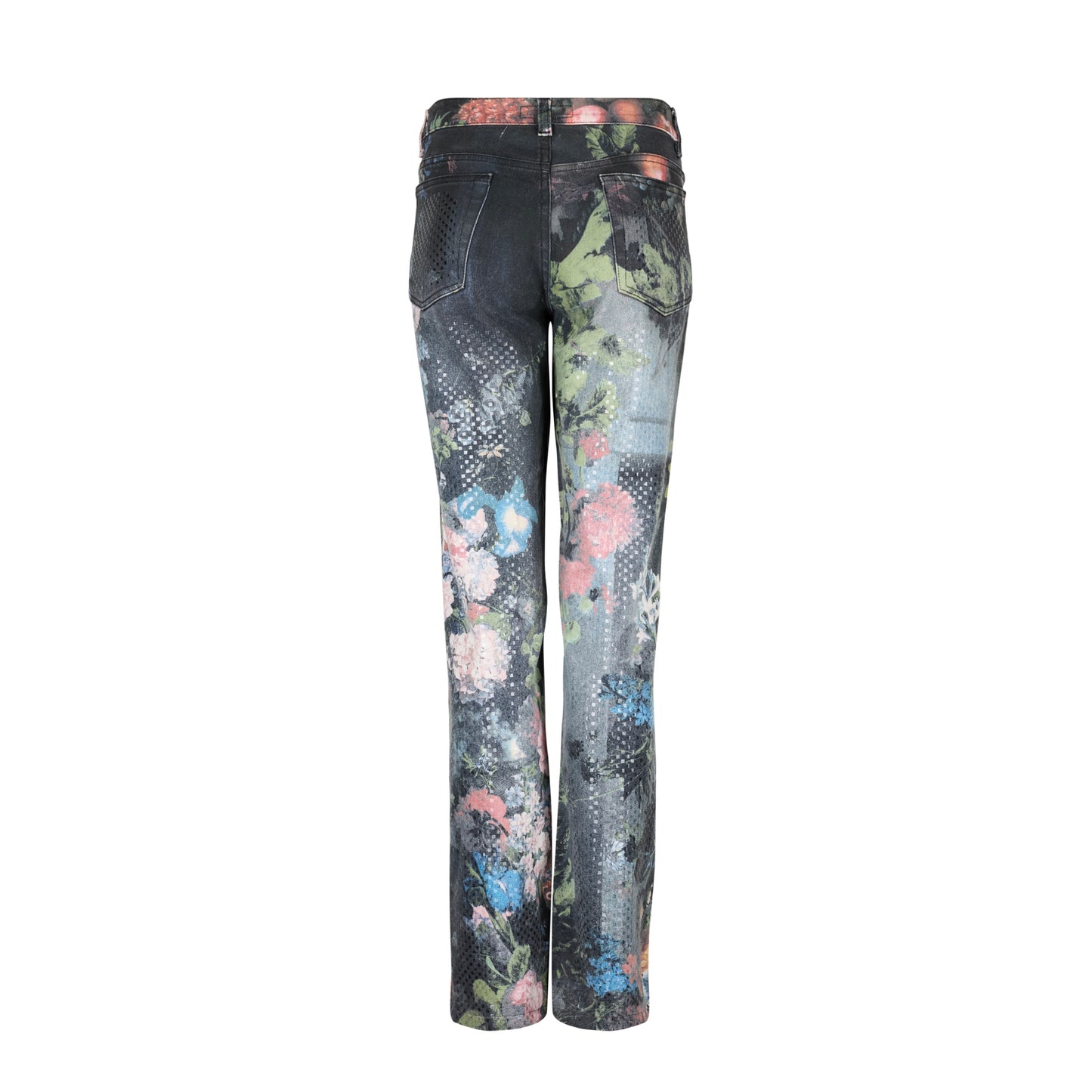 Roberto Cavalli S/S 2000 Pink Floral Sequin Dark Blue Jeans