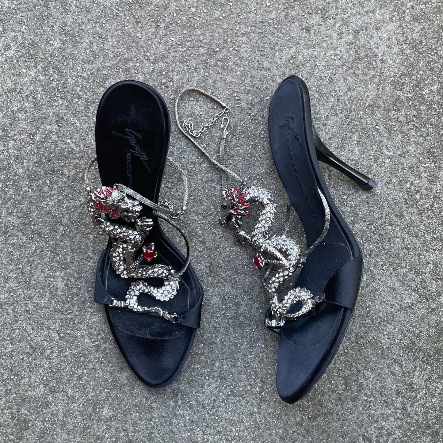 Giuseppe Zanotti S/S 2004 Dragon Black Satin Heels