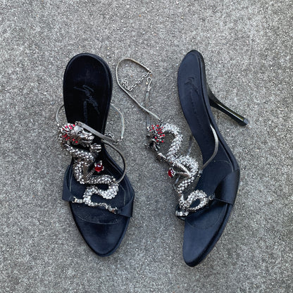 Giuseppe Zanotti S/S 2004 Dragon Black Satin Heels