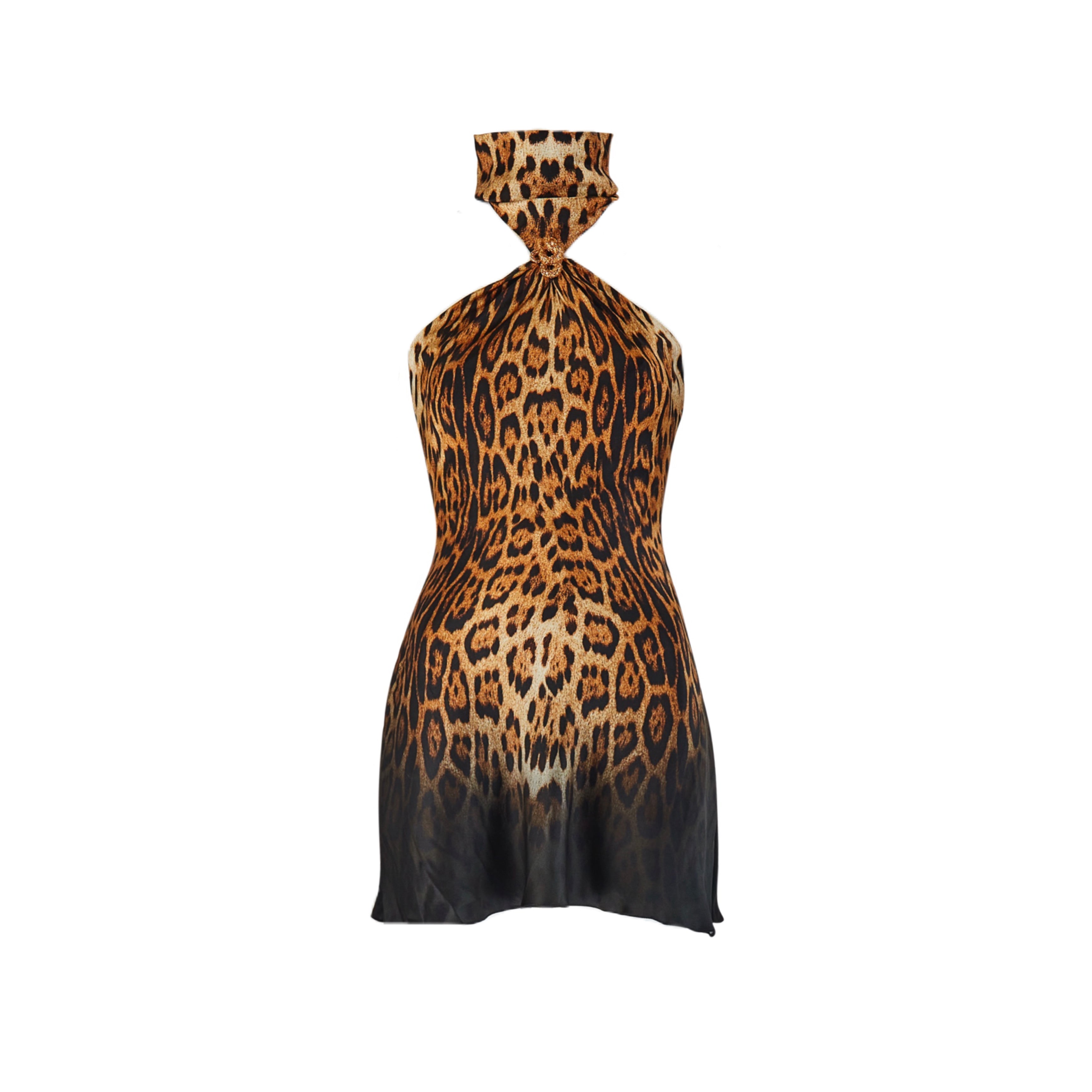 SPRING / SUMMER 2002 SILK LEOPARD PRINT HALTER-NECK DRESS