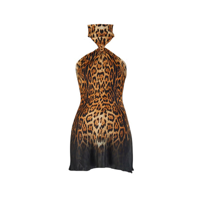 Roberto Cavalli S/S 2002 Silk Leopard Print Halter-neck Dress