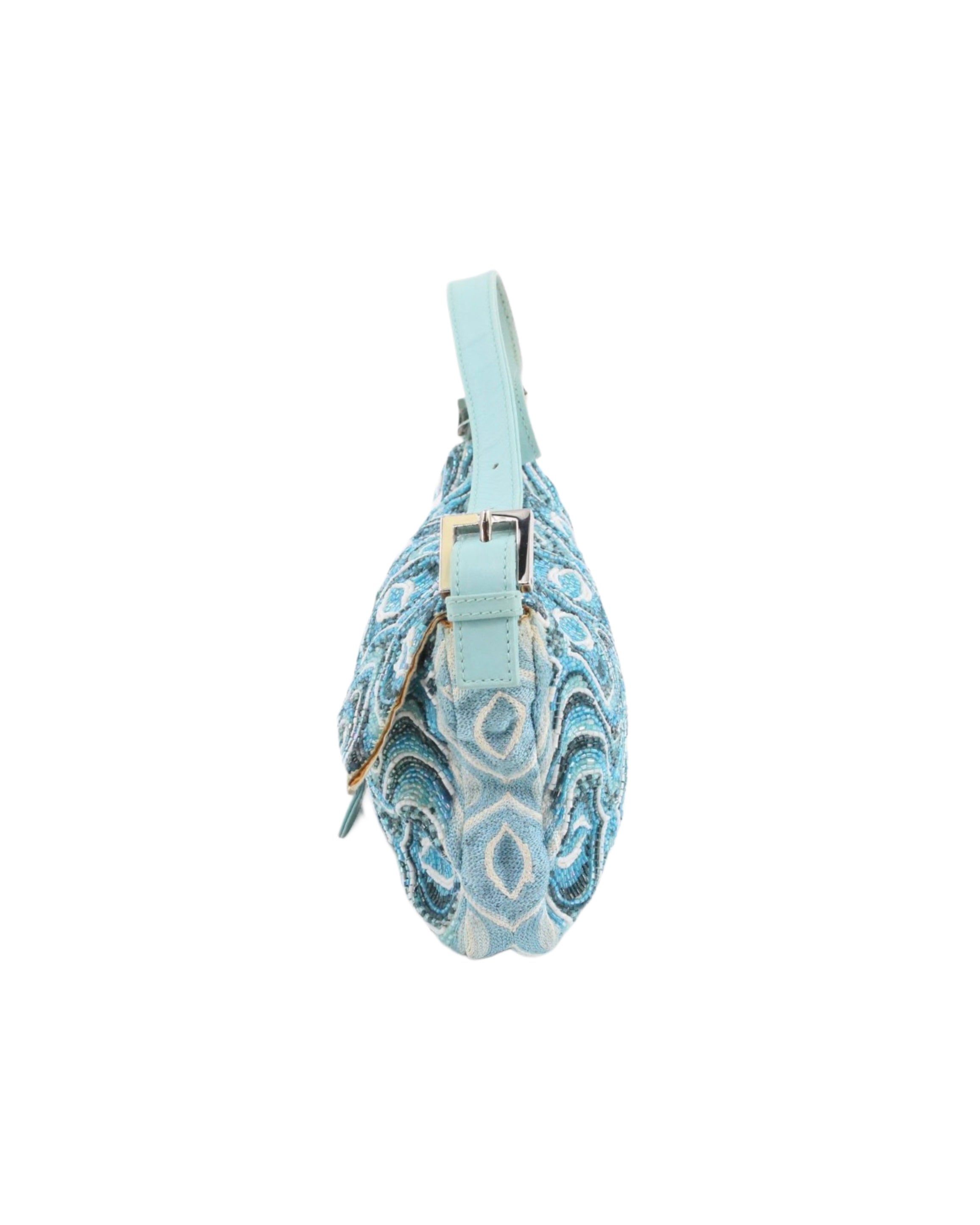 2000s Light Blue Beaded Psychedelic Baguette Bag