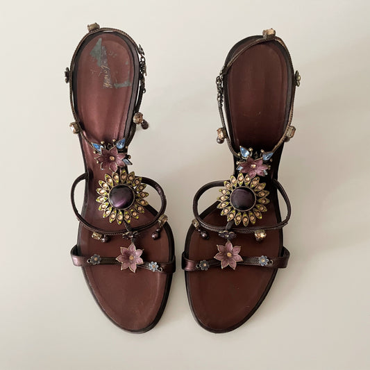 Giuseppe Zanotti Witchy Purple Rhinestone Velvet Sandal Heels