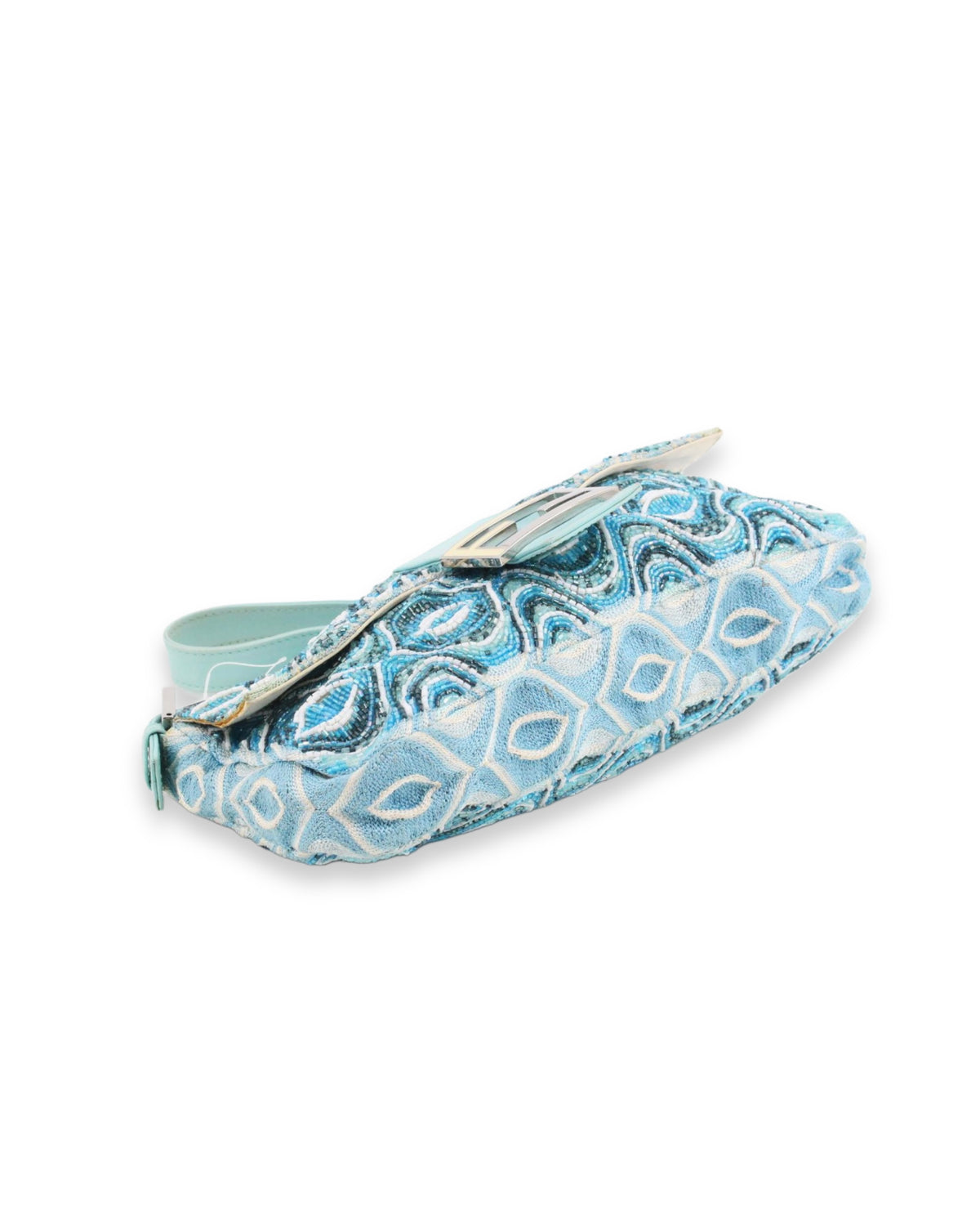 2000s Light Blue Beaded Psychedelic Baguette Bag