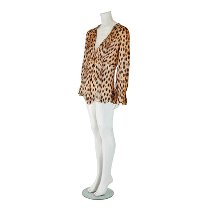 Roberto Cavalli S/S 2007 Brown Cheetah Leopard Print Silk Blouse Top
