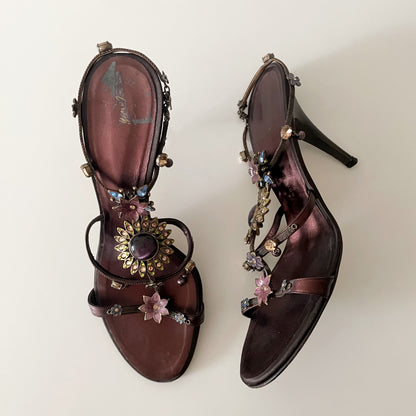 Giuseppe Zanotti Witchy Purple Rhinestone Velvet Sandal Heels