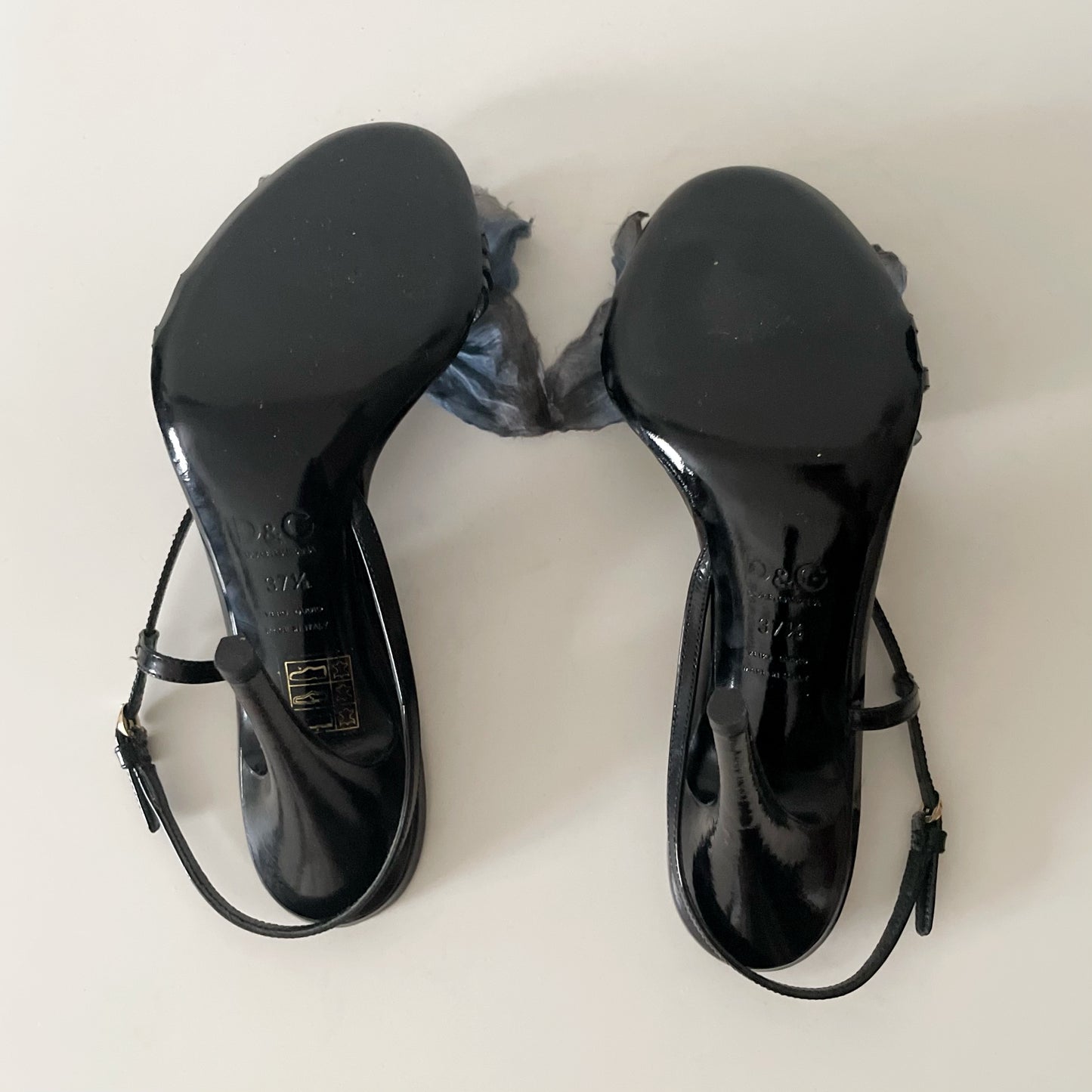 Dolce & Gabbana S/S 1998 Blue Butterly Black Leather Slingback Sandal Heels