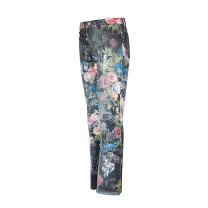 Roberto Cavalli S/S 2000 Pink Floral Sequin Dark Blue Jeans
