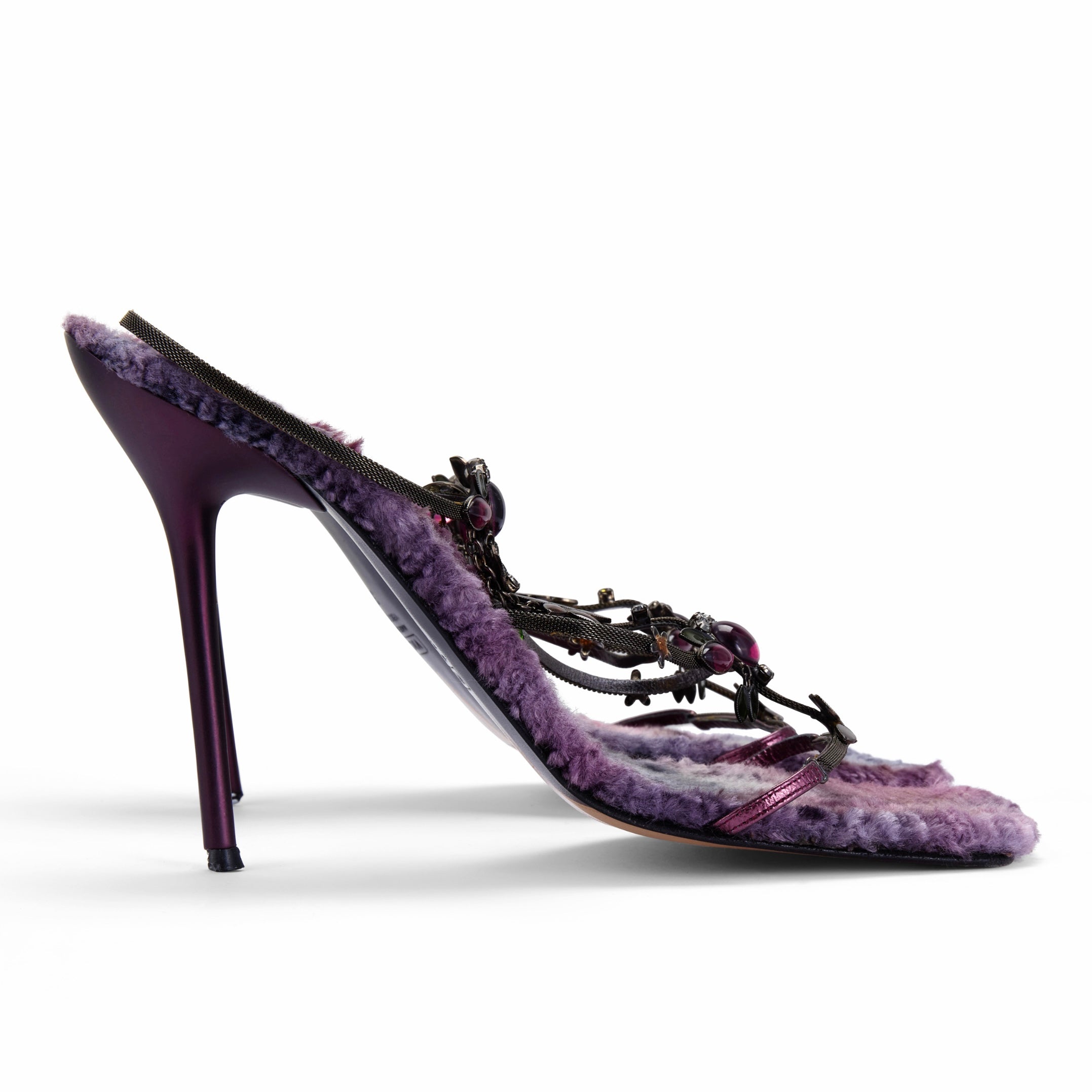 2000s Purple Fur Jewel Heels