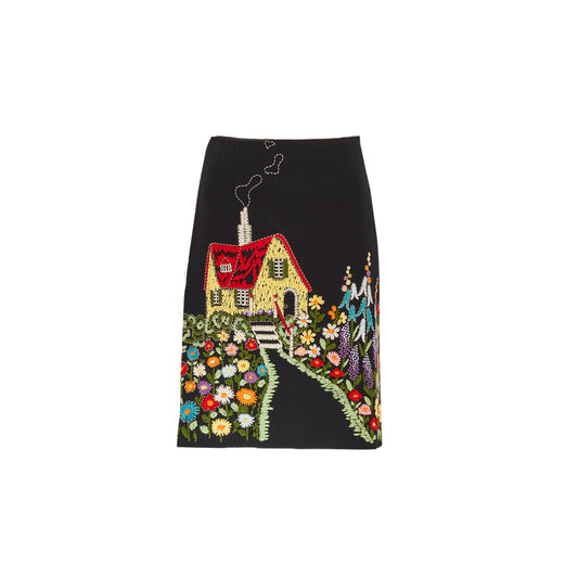 Moschino Cheap and Chic F/W 2001 Black Embroidered Wool Skirt