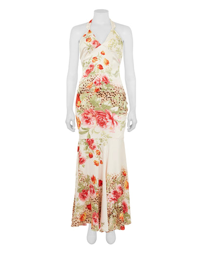 Roberto Cavalli S/S 2003 Floral Leopard Silk Top & Skirt Set
