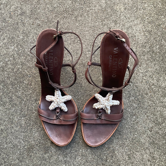 Valentino S/S 2002 Pearl Beaded Starfish Sandal Heels