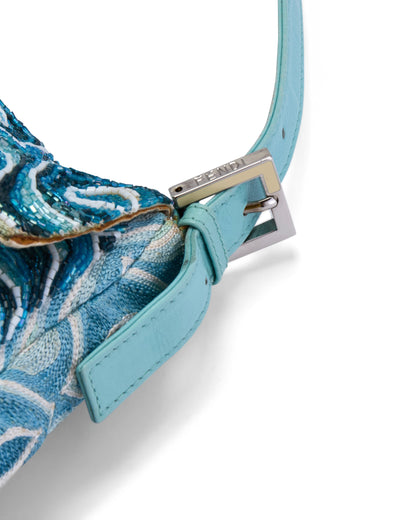 Fendi 2000s Light Blue Beaded Psychedelic Baguette Bag