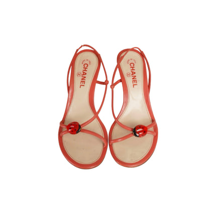 CHANEL S/S 2004 Ladybug Pink Leather Slingback Heels
