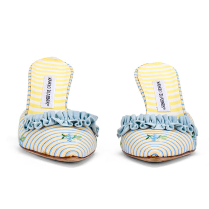 manolo blahnik marie antoinette yellow blue baroque vintage heels