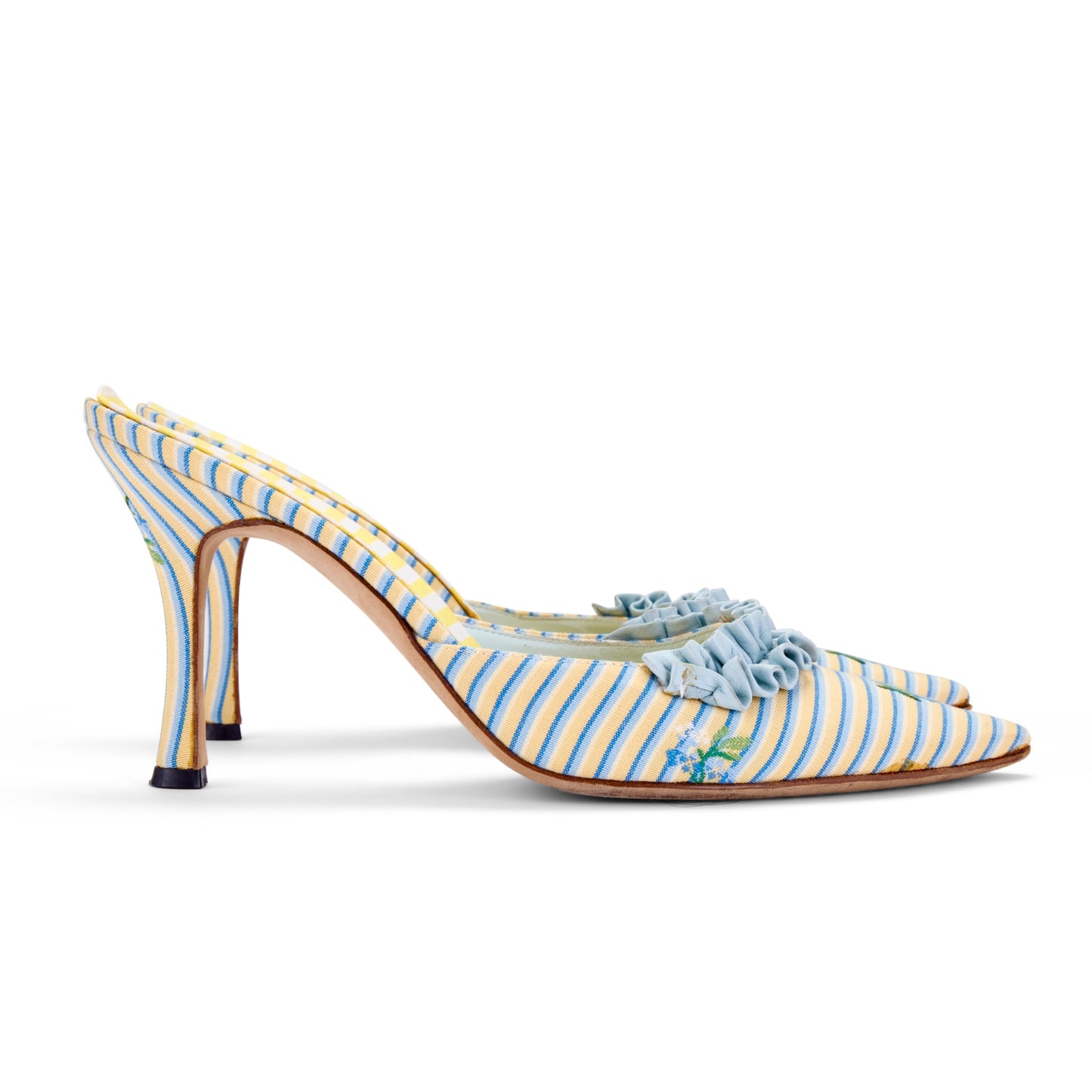 manolo blahnik marie antoinette yellow blue baroque vintage heels