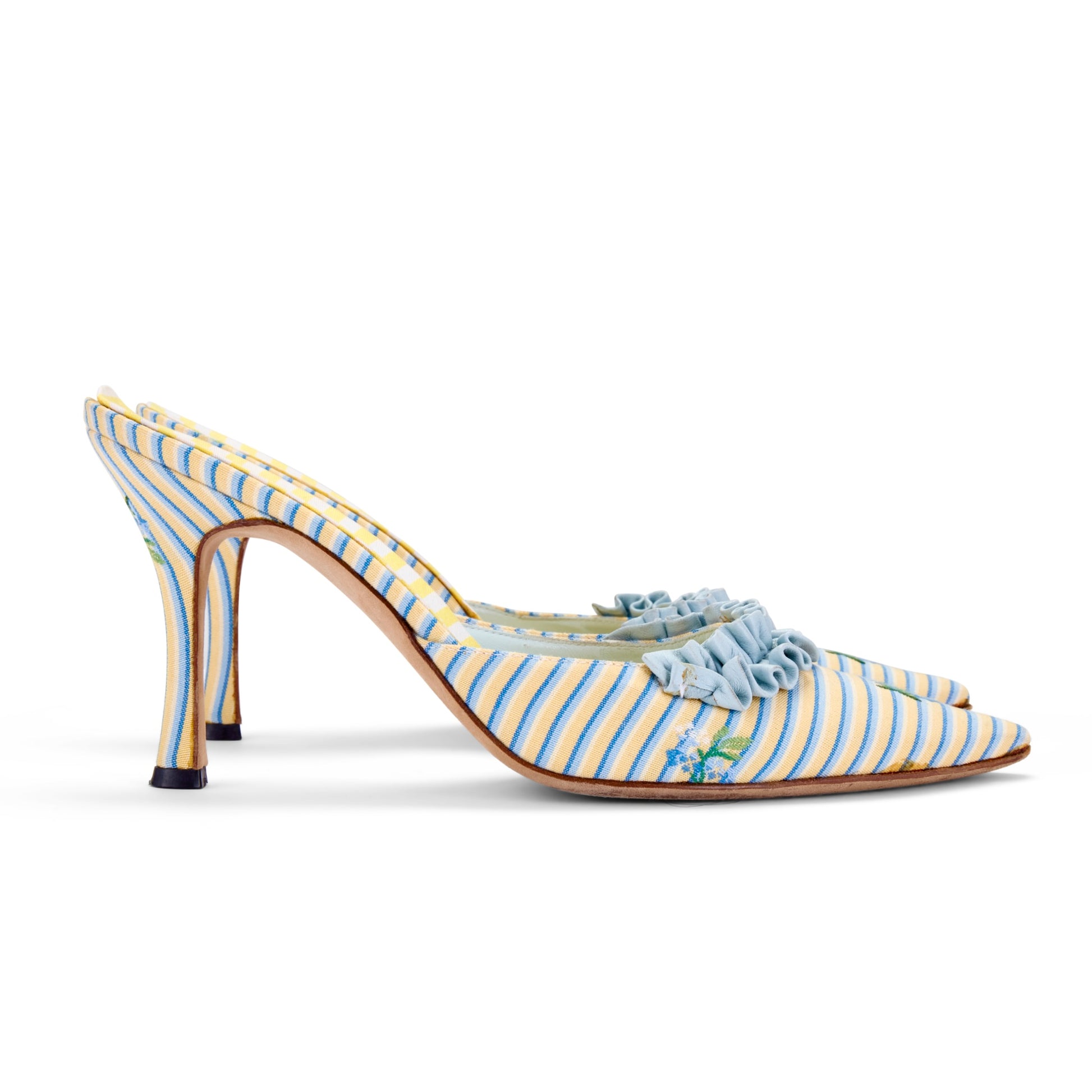 manolo blahnik marie antoinette yellow blue baroque vintage heels