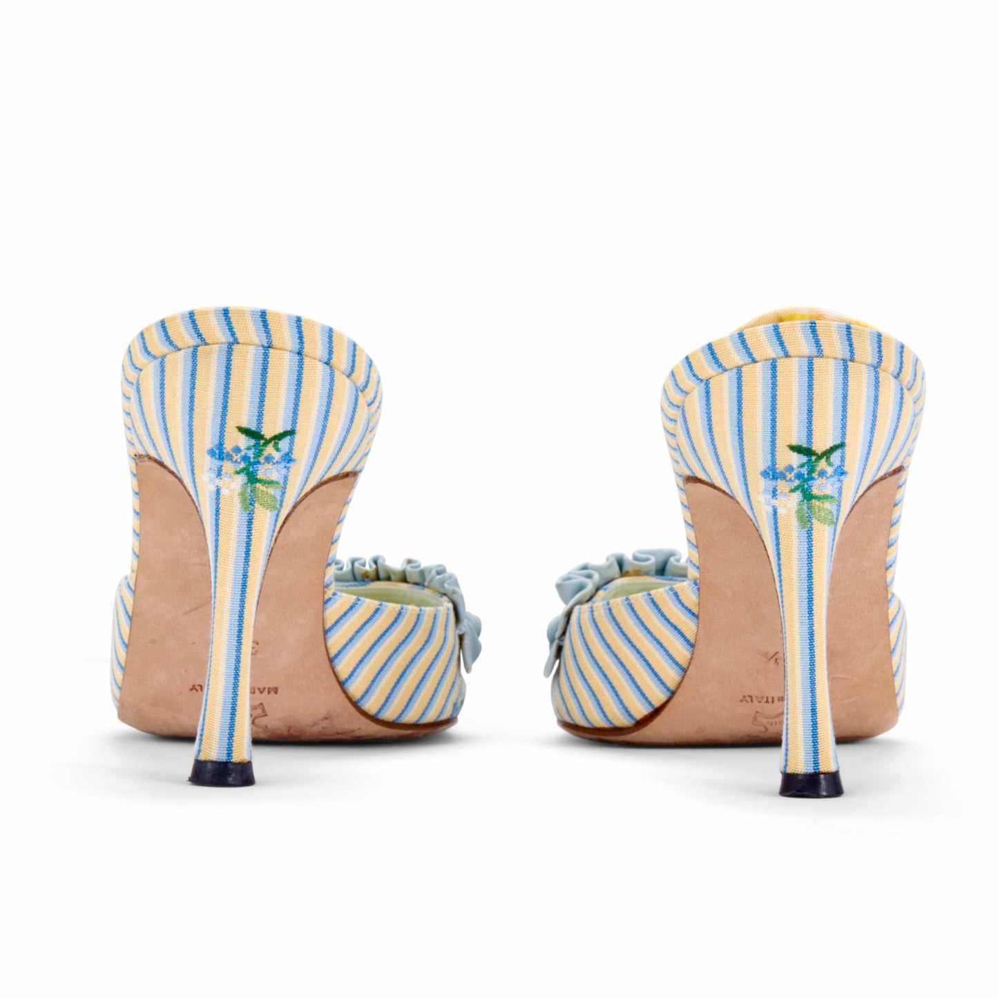manolo blahnik marie antoinette yellow blue baroque vintage heels