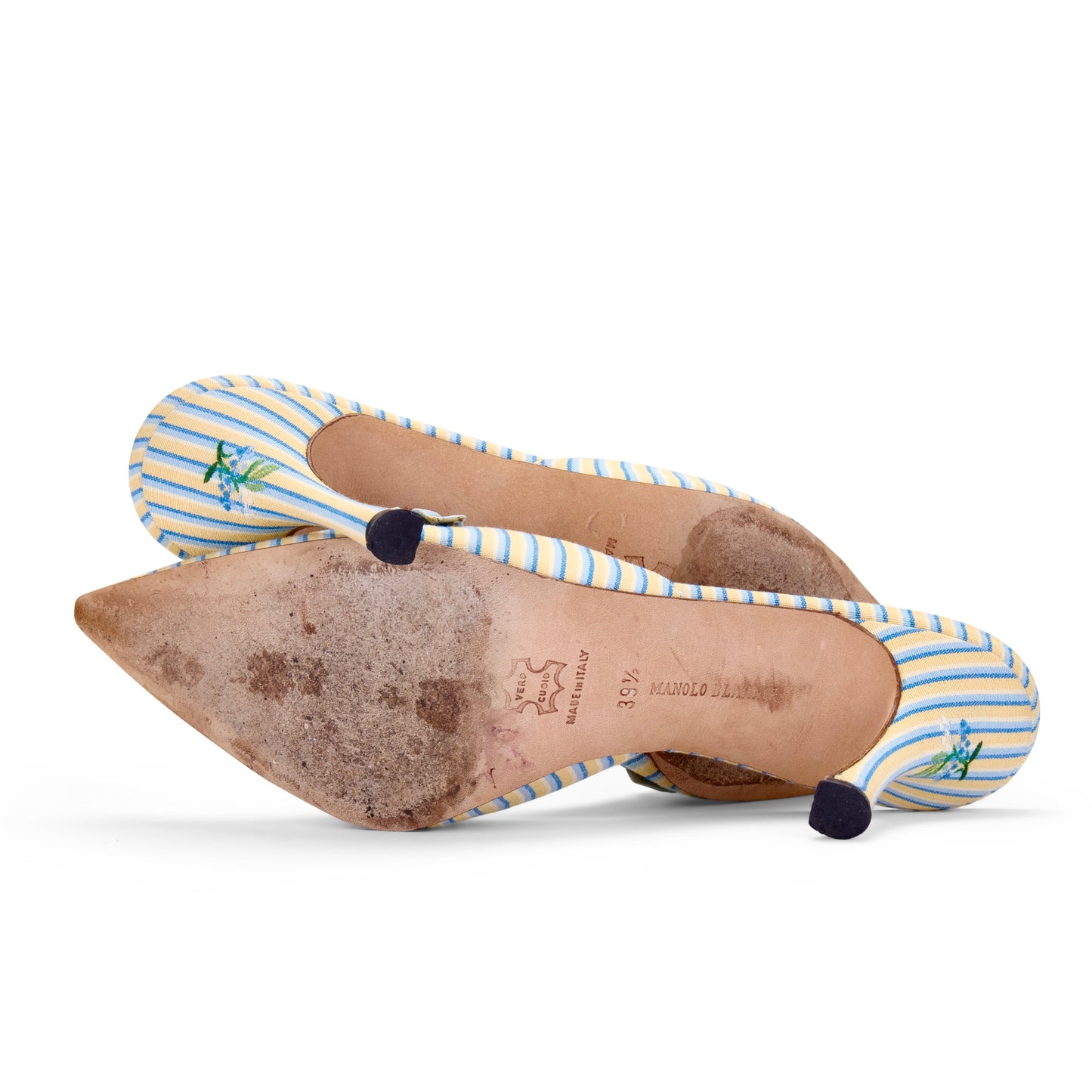 manolo blahnik marie antoinette yellow blue baroque vintage heels