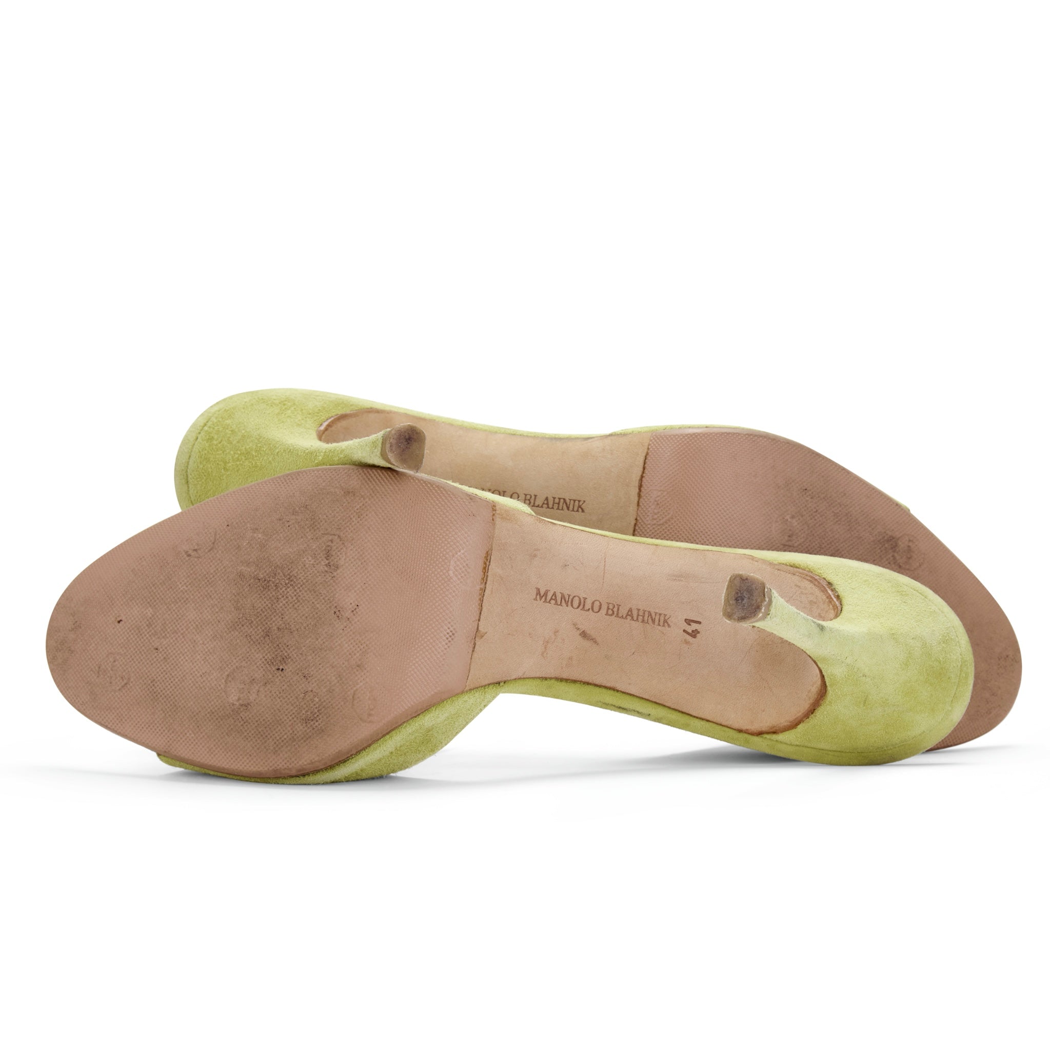 manolo blahnik 2000s vintage eyelet laser cut floral suede khaki green sandal heels IT 41 US 11 UK 8