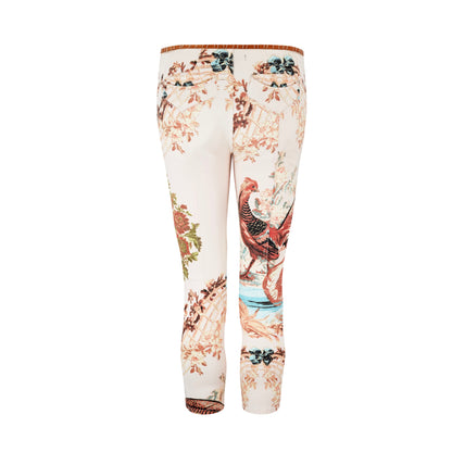 roberto cavalli spring summer 2003 chinoiserie chinese print bird floral oriental capri jeans trousers pants vintage 2000s rare pink denim