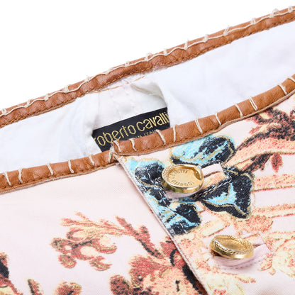 roberto cavalli spring summer 2003 chinoiserie chinese print bird floral oriental capri jeans trousers pants vintage 2000s rare pink denim