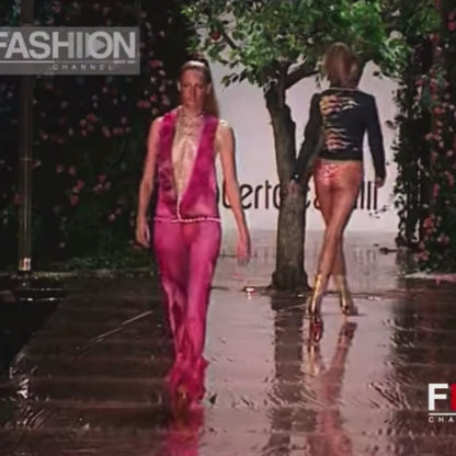 Roberto Cavalli S/S 2000 Pink Floral Rose Silk Jumpsuit